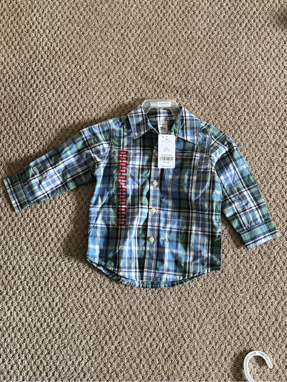 Carter's Blue and Green Plaid Button-Down Shirt